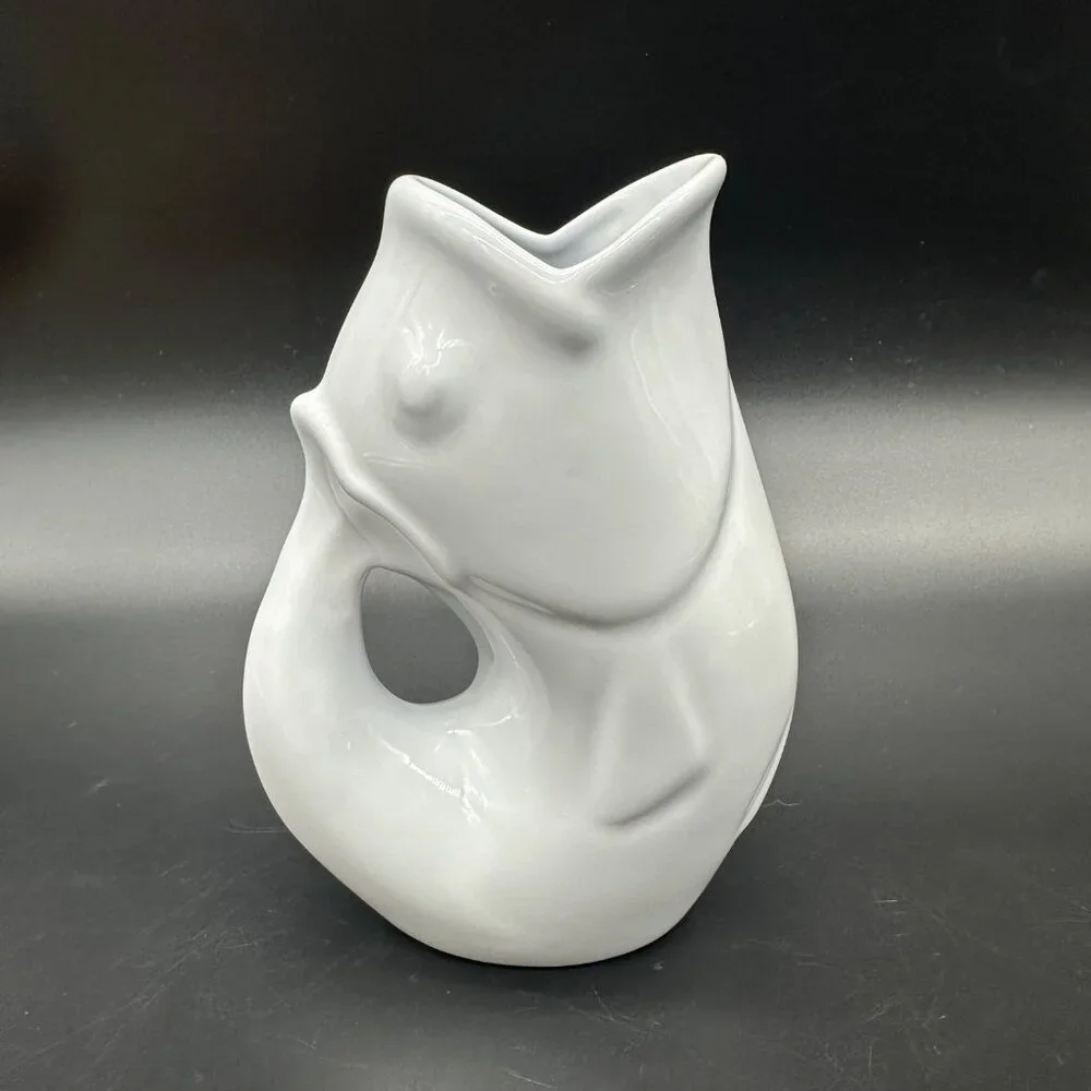 Gurgle Pot Koi Fish Pitcher 2006 White Ceramic Jug Figural Nautical 6.5 Inch - Picture 4 of 9